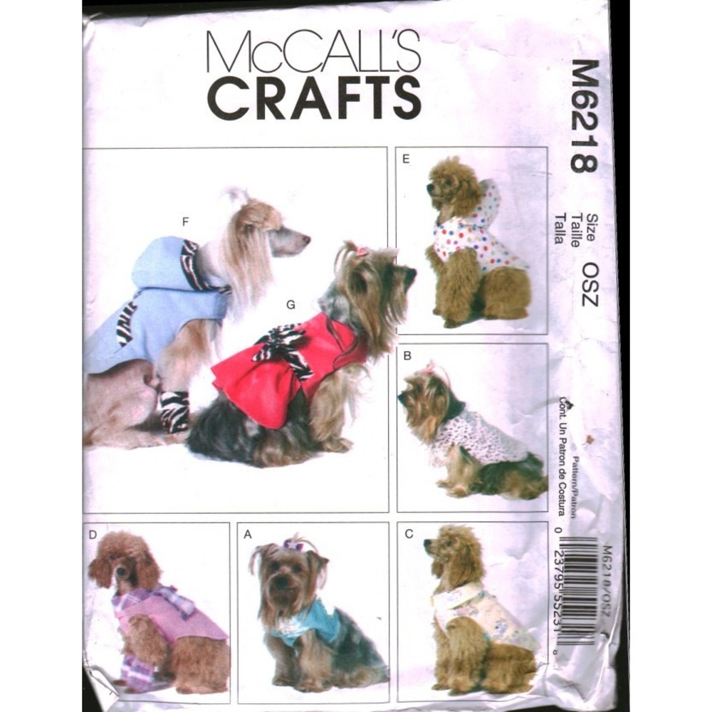 McCall's M6218 Pet Clothes Sewing Pattern Dog Coat Vest Jacket Dress OSZ Uncut